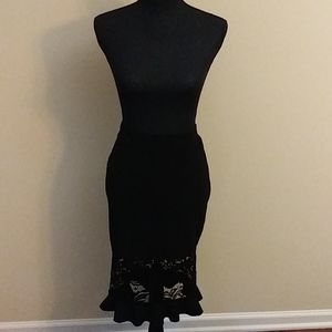 Black Pencil Skirt with Lace and Ruffle Bottom